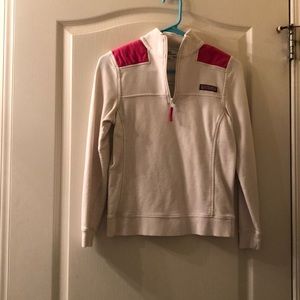 white, with pink vineyard vines shep shirt